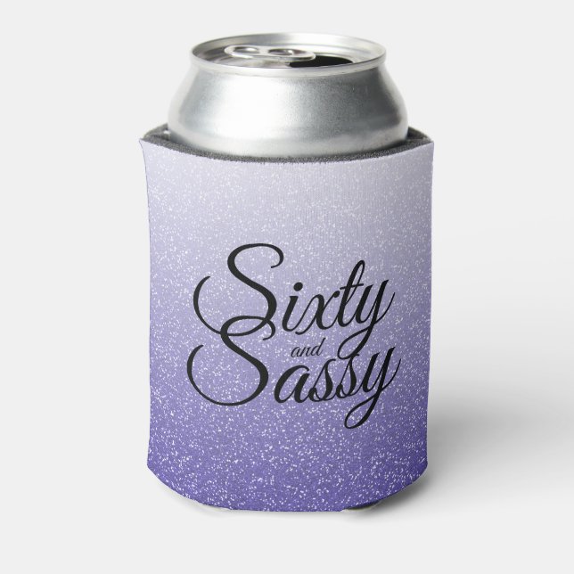Royal Blue Glitter Ombre 60 Sassy 60th Birthday Can Cooler (Can Back)