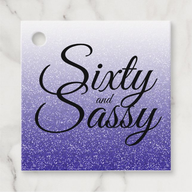 Royal Blue Glitter Ombre 60 Sassy 60th Birthday Favour Tags (Front)