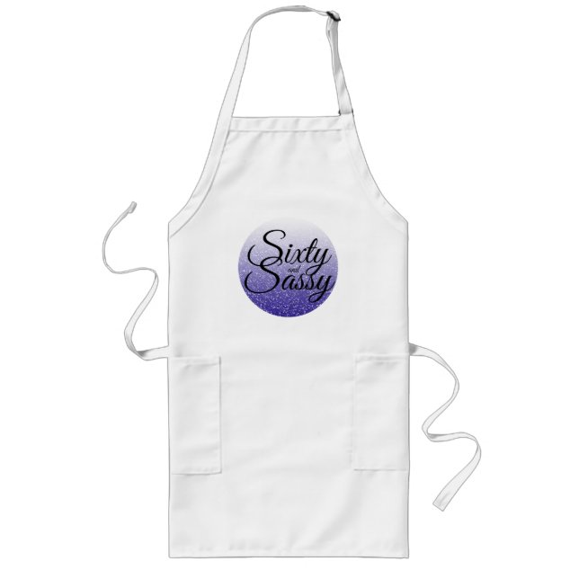 Royal Blue Glitter Ombre 60 Sassy 60th Birthday Long Apron (Front)
