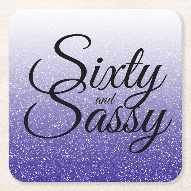 Royal Blue Glitter Ombre 60 Sassy 60th Birthday Square Paper Coaster (Front)