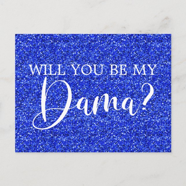 Royal Blue Glitter Quinceañera Dama Proposal Invitation Postcard (Front)
