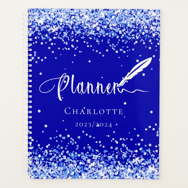 Royal blue glitter sparkles name glam 2026 planner (Front)