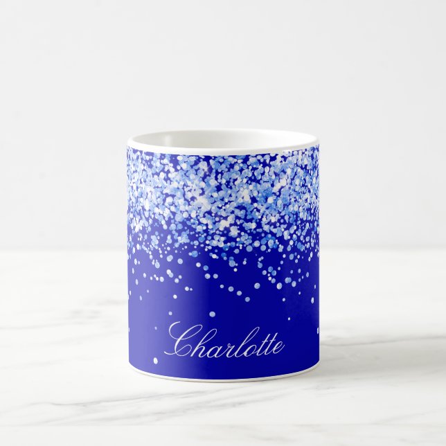 Royal blue glitter sparkles name script coffee mug (Center)