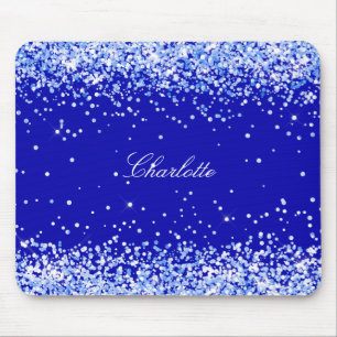 Royal blue glitter sparkles name script  mouse mat