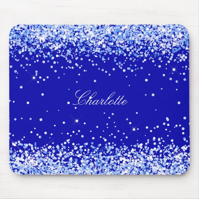 Royal blue glitter sparkles name script  mouse mat (Front)