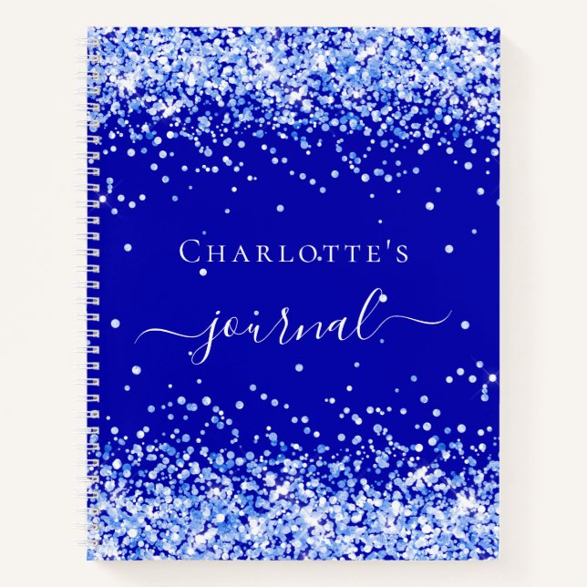 Royal blue glitter sparkles name script notebook (Front)