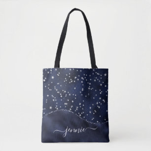 Royal Blue Glitter Stars Glam Wave Personalised Tote Bag