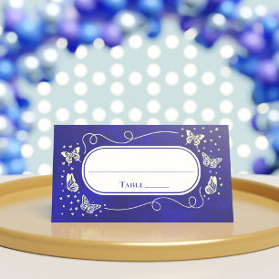 Royal Blue Gold 15 Years Old Quinceañera Butterfly Place Card