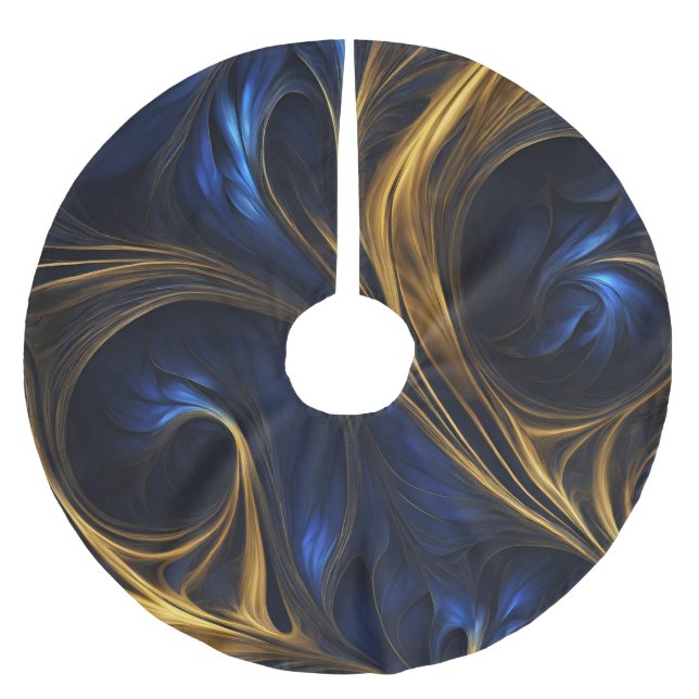 Royal Blue Gold Abstract Swirl Brushed Polyester Tree Skirt (Front)