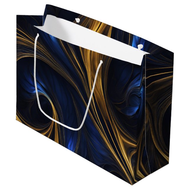 Royal Blue Gold Abstract Swirl Large Gift Bag (Front Angled)