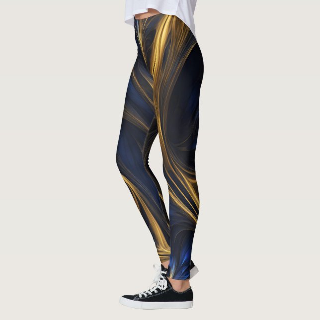 Royal Blue Gold Abstract Swirl Leggings (Left)