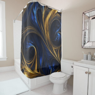 Royal Blue Gold Abstract Swirl Shower Curtain