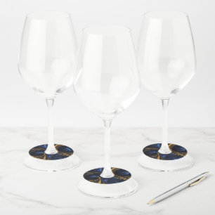 Royal Blue Gold Abstract Swirl Wine Glass Tag