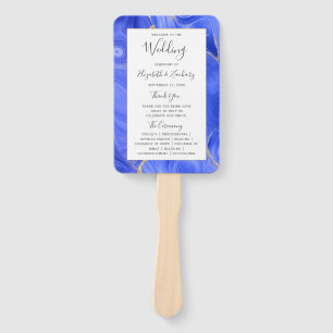 Royal Blue Gold Agate Wedding Program Hand Fan