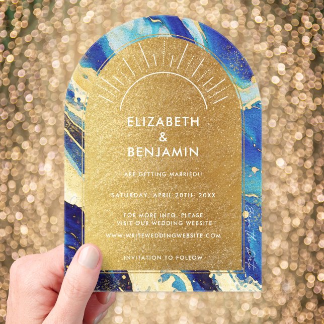 Royal Blue Gold Arch Wedding Acrylic Save the Date Acrylic Invitations (Creator Uploaded)