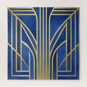 Royal Blue Gold Art Deco Jigsaw Puzzle