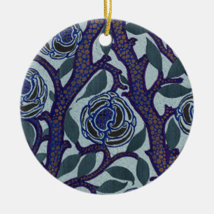 Royal Blue & Gold Art Deco Rose Floral Decor Ceramic Tree Decoration