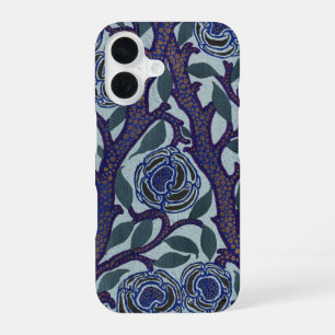 Royal Blue & Gold Art Deco Rose Floral Decor iPhone 16 Case