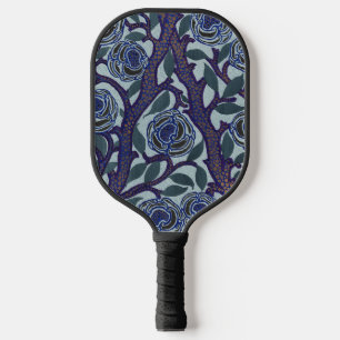 Royal Blue & Gold Art Deco Rose Floral Decor Pickleball Paddle