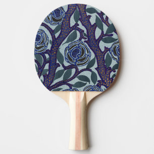 Royal Blue & Gold Art Deco Rose Floral Decor Ping Pong Paddle
