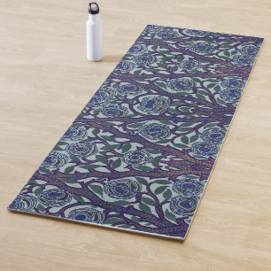 Royal Blue & Gold Art Deco Rose Floral Decor Yoga Mat