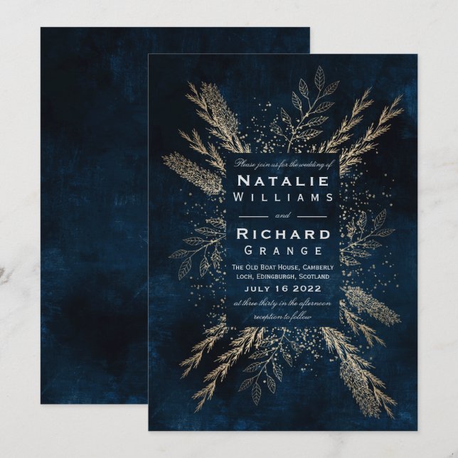Royal blue Gold Autumnal Harvest theme Invitation (Front/Back)