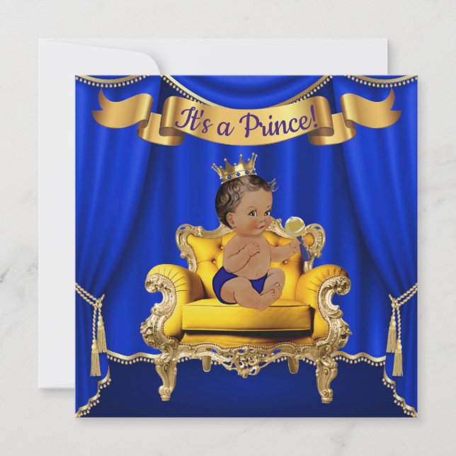 Royal Blue Gold Baby Shower Invitations (Front)