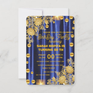 Royal Blue Gold Birthday Party Invitation, Womans  Invitation