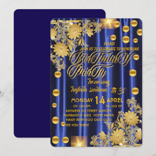Royal Blue Gold Birthday Party Invitation, Womans  Invitation