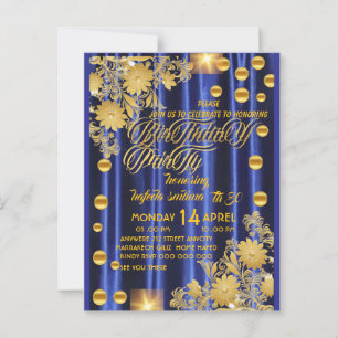Royal Blue Gold Birthday Party Invitation, Womans  Postcard