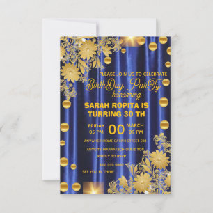Royal Blue Gold Birthday Party Invitation, Womans  Save The Date