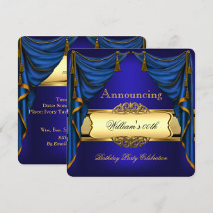 Royal Blue Gold Birthday Party Men's Women's 2 Invitation