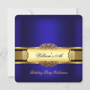 Royal blue Gold Birthday Party Men's Women's Invitation
