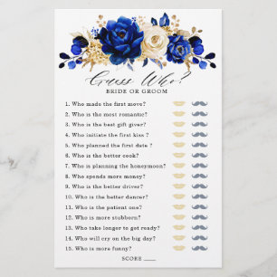 Royal Blue Gold Bridal Shower Game Guess Who