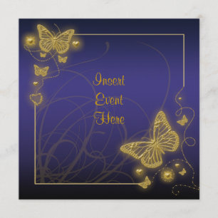 Royal blue gold butterfly elegant invitation