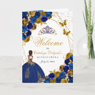 Royal Blue & Gold Butterfly Quinceanera Program Invitation