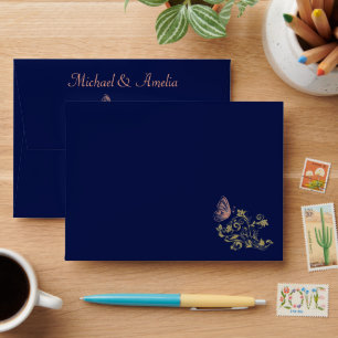 Royal Blue Gold Butterfly Wedding Card Envelope