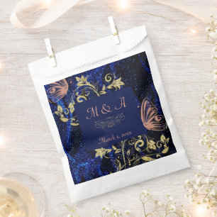 Royal Blue Gold Butterfly Wedding Favour Bags