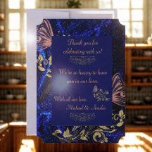 Royal Blue Gold Butterfly Wedding Save the Date