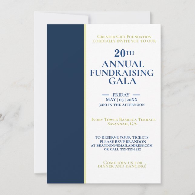 Royal Blue & Gold Charity Event Gala Invitation (Front)