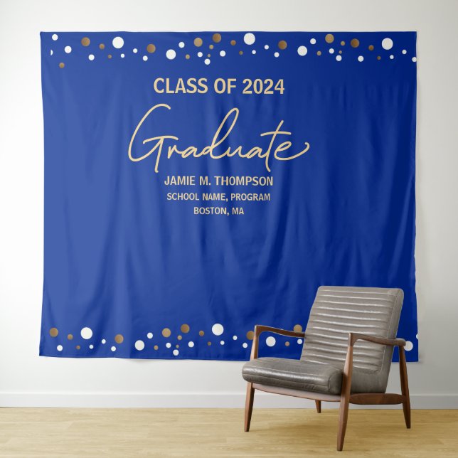 Royal Blue Gold Class of 2023 backdrop graduation Tapestry (In Situ (Horizontal))