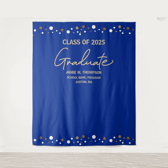 Royal Blue Gold Class of 2025 backdrop graduation Tapestry (Front)