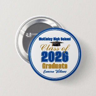 Royal Blue Gold Class of 2026 Graduation Keepsake 6 Cm Round Badge