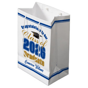 Royal Blue Gold Class of 2026 Graduation Party Medium Gift Bag