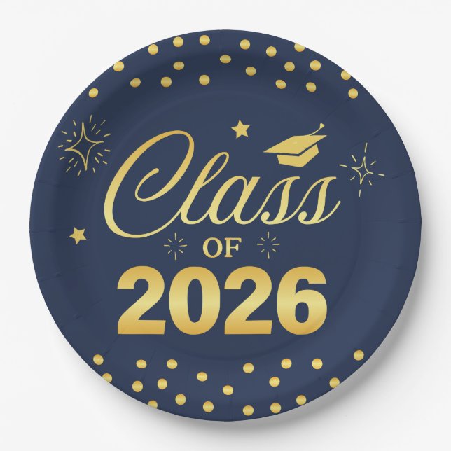 Royal Blue Gold Class of 2026 Graduation Plates (Front)