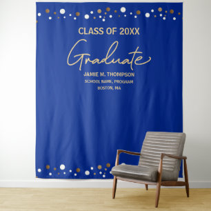 Royal Blue Gold Class of Grad backdrop graduation Tapestry