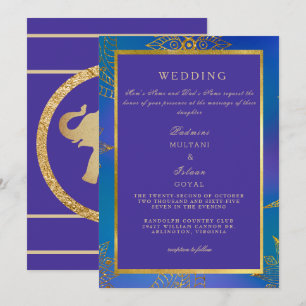 Royal Blue & Gold Colourful Wedding Invitation