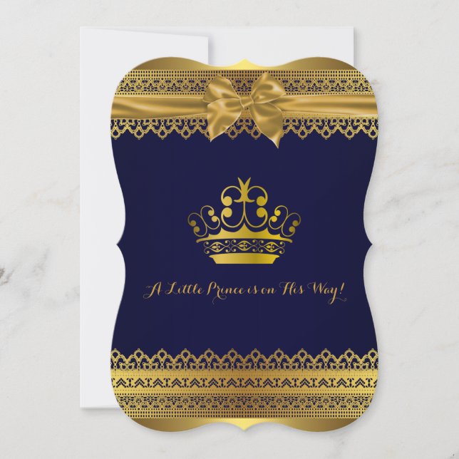 Royal Blue & Gold Crown Baby Shower Invitation (Front)