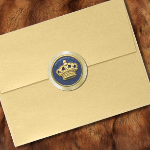 Royal Blue Gold Crown Classic Round Sticker