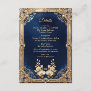 Royal Blue Gold Crown Pearl Elegant Luxury Enclosure Card